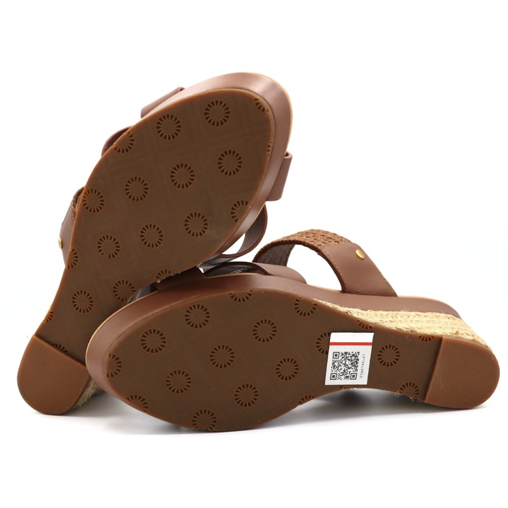 UGG Adriana Sandals Women’s 8.5 Brown Leather Platform‎ Espadrille Wedge - Picture 8 of 13